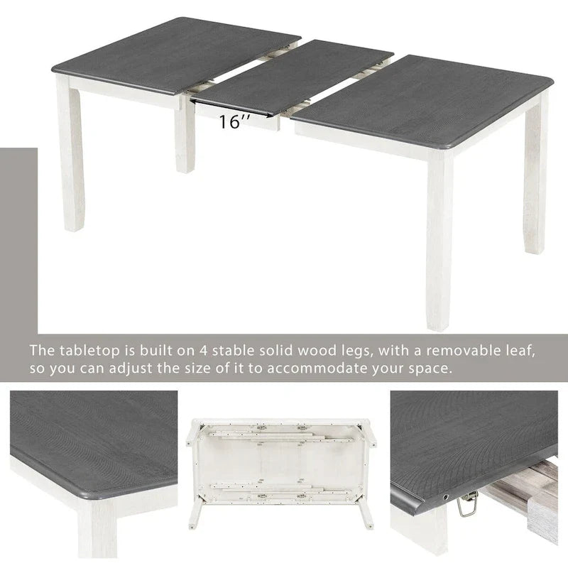 Ensemble de salle à manger 7 pièces de style rétro avec table extensible et 6 chaises rembourrées
