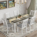 Ensemble de salle à manger 7 pièces de style rétro avec table extensible et 6 chaises rembourrées