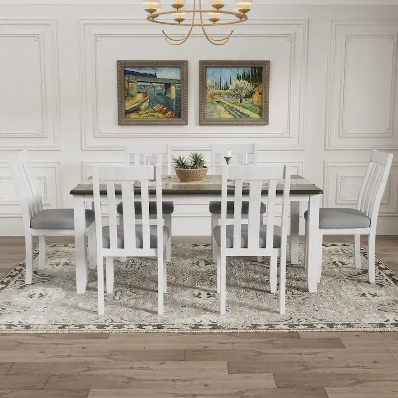 Ensemble de salle à manger 7 pièces de style rétro avec table extensible et 6 chaises rembourrées