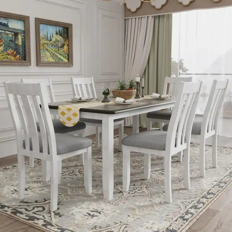 Ensemble de salle à manger 7 pièces de style rétro avec table extensible et 6 chaises rembourrées