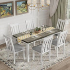 Ensemble de salle à manger 7 pièces de style rétro avec table extensible et 6 chaises rembourrées