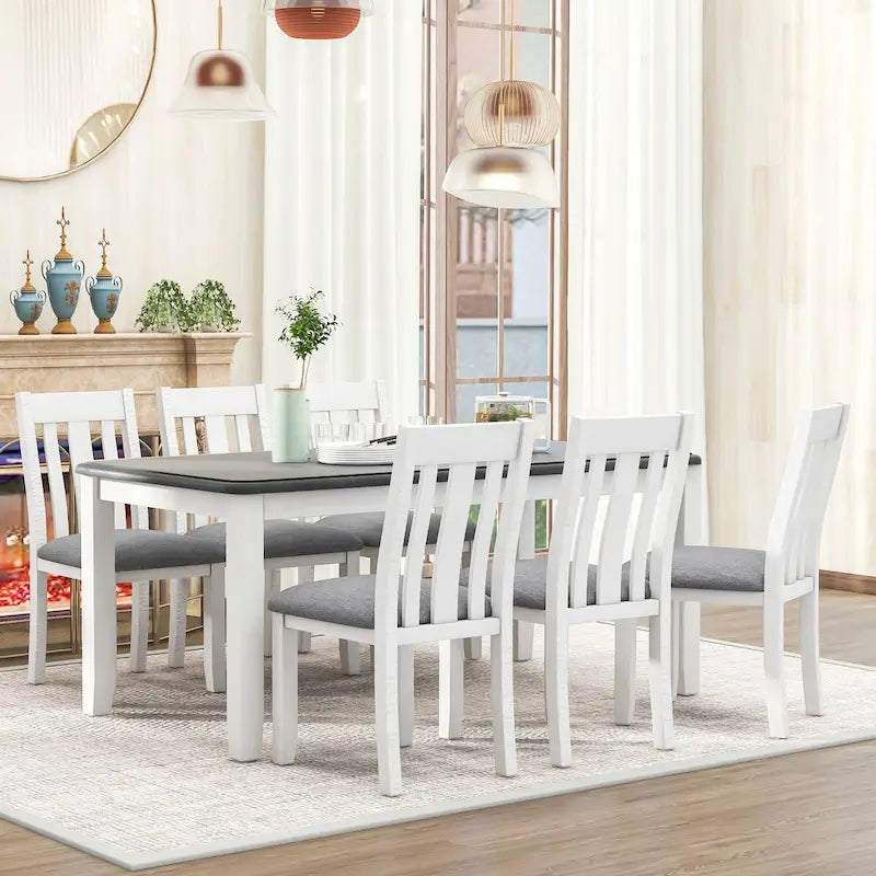 Ensemble de salle à manger 7 pièces de style rétro avec table extensible et 6 chaises rembourrées