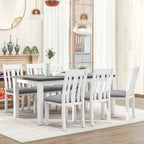 Ensemble de salle à manger 7 pièces de style rétro avec table extensible et 6 chaises rembourrées