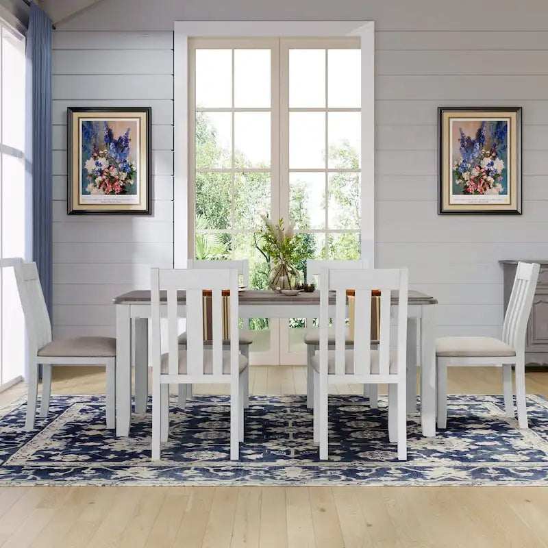 Ensemble de salle à manger 7 pièces de style rétro avec table extensible et 6 chaises rembourrées