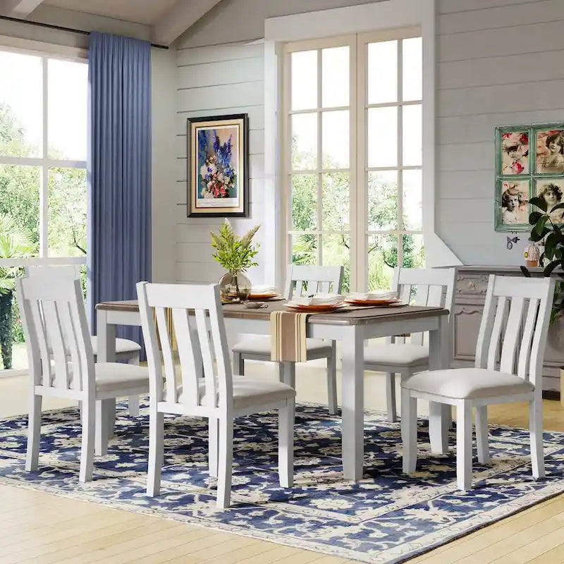 Ensemble de salle à manger 7 pièces de style rétro avec table extensible et 6 chaises rembourrées