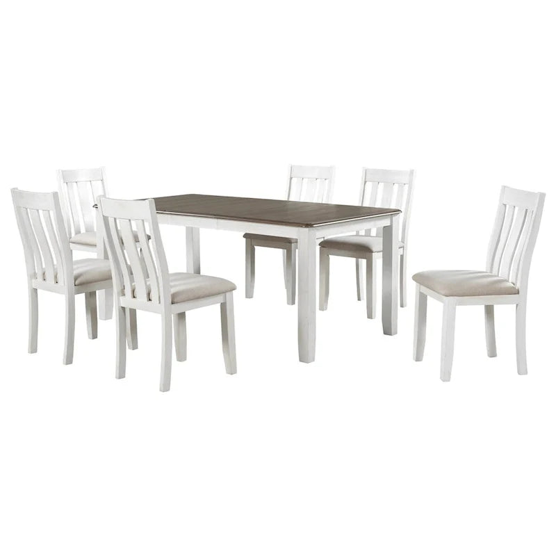 Ensemble de salle à manger 7 pièces de style rétro avec table extensible et 6 chaises rembourrées