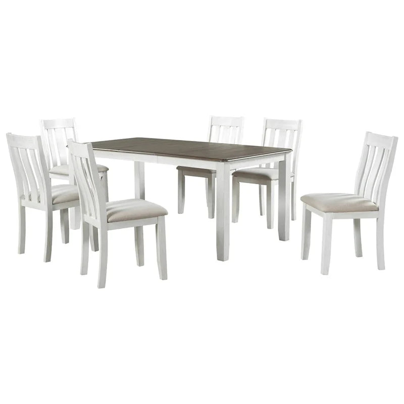 Ensemble de salle à manger 7 pièces de style rétro avec table extensible et 6 chaises rembourrées