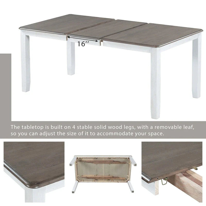 Ensemble de salle à manger 7 pièces de style rétro avec table extensible et 6 chaises rembourrées