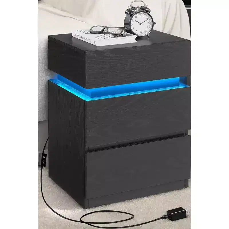 Table de chevet avec lumières LED, Table de chevet avec couleurs de lumière réglables, Table d'appoint de style moderne avec 3 tiroirs, 35 x 40 x 55 cm
