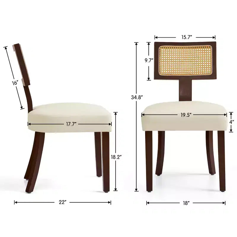 Chaises de salle à manger Subrtex Farmhouse Rattan (Lot de 2), Chaises de cuisine rembourrées en lin pour table à manger, Chaises d'appoint modernes du milieu du siècle, Marron