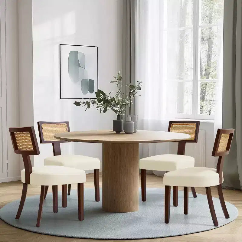 Chaises de salle à manger Subrtex Farmhouse Rattan (Lot de 2), Chaises de cuisine rembourrées en lin pour table à manger, Chaises d'appoint modernes du milieu du siècle, Marron