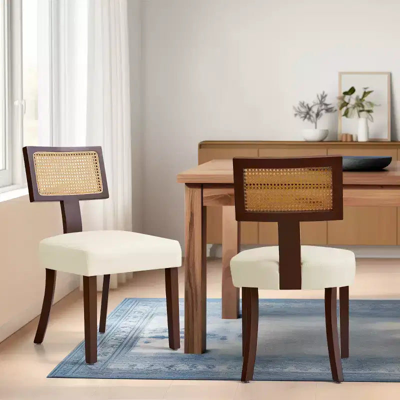 Chaises de salle à manger Subrtex Farmhouse Rattan (Lot de 2), Chaises de cuisine rembourrées en lin pour table à manger, Chaises d'appoint modernes du milieu du siècle, Marron