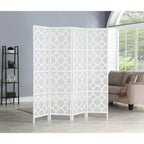 Roundhill Furniture Quarterfoil infused Diamond Design 4-Panel Room Divider, White