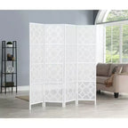 Paravent 4 panneaux motif trèfle infusé et diamant Roundhill Furniture, blanc