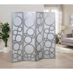 Arvada 4-Panel Wood Room Divider with Circle Pattern, Silver