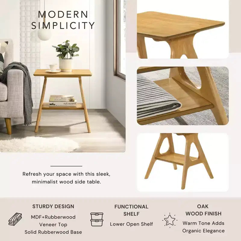 Table d'appoint avec étagère en bois Arona de style moderne du milieu du siècle par Roundhill Furniture