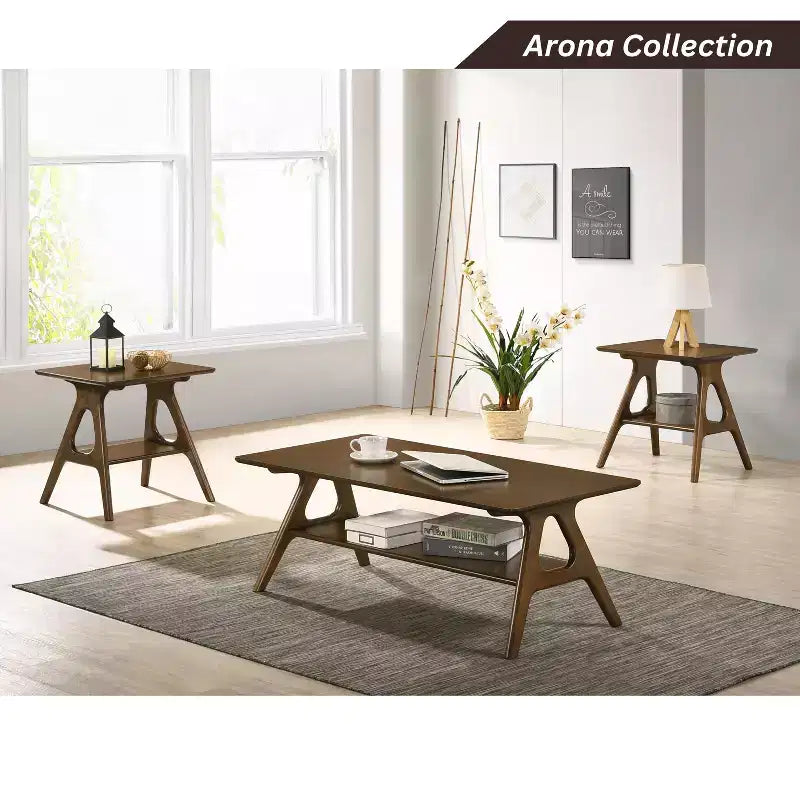 Table d'appoint avec étagère en bois Arona de style moderne du milieu du siècle par Roundhill Furniture