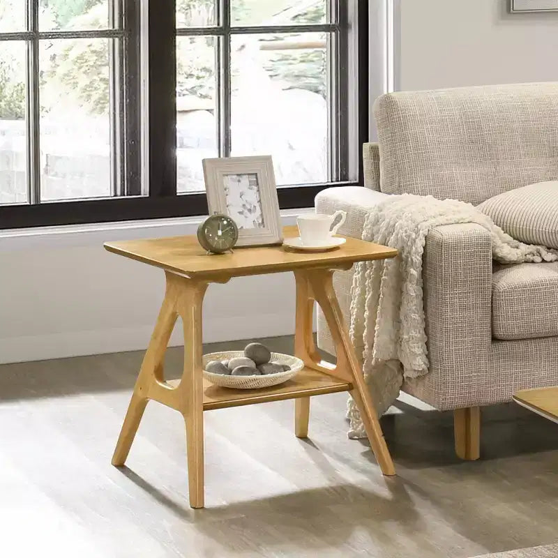 Table d'appoint avec étagère en bois Arona de style moderne du milieu du siècle par Roundhill Furniture