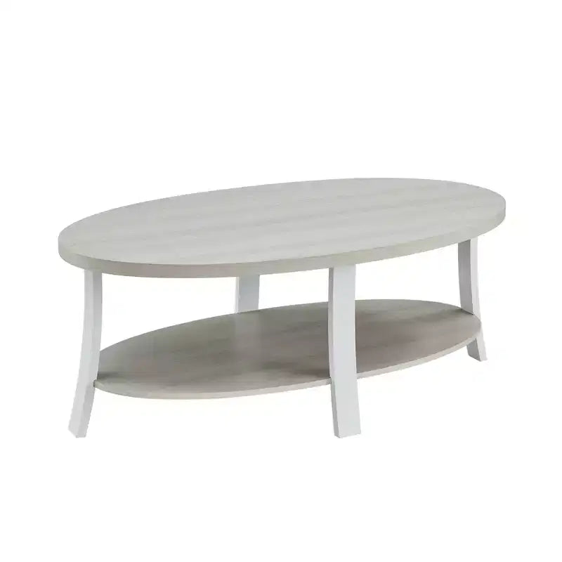 Table basse Anze contemporaine en bois de forme ovale avec étagère