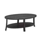 Table basse Anze contemporaine en bois de forme ovale avec étagère