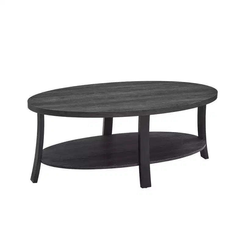 Table basse Anze contemporaine en bois de forme ovale avec étagère