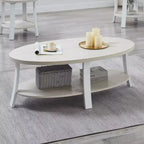 Table basse Anze contemporaine en bois de forme ovale avec étagère