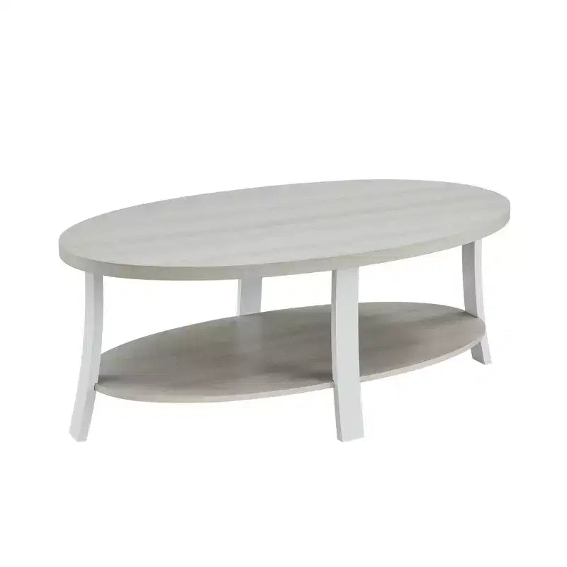 Table basse Anze contemporaine en bois de forme ovale avec étagère