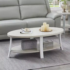 Table basse Anze contemporaine en bois de forme ovale avec étagère