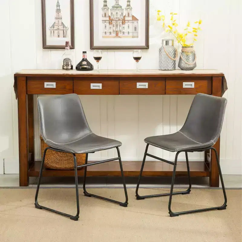 Roundhill Furniture Chaises de salle à manger Lotusville en similicuir PU vintage, gris antique, lot de 2