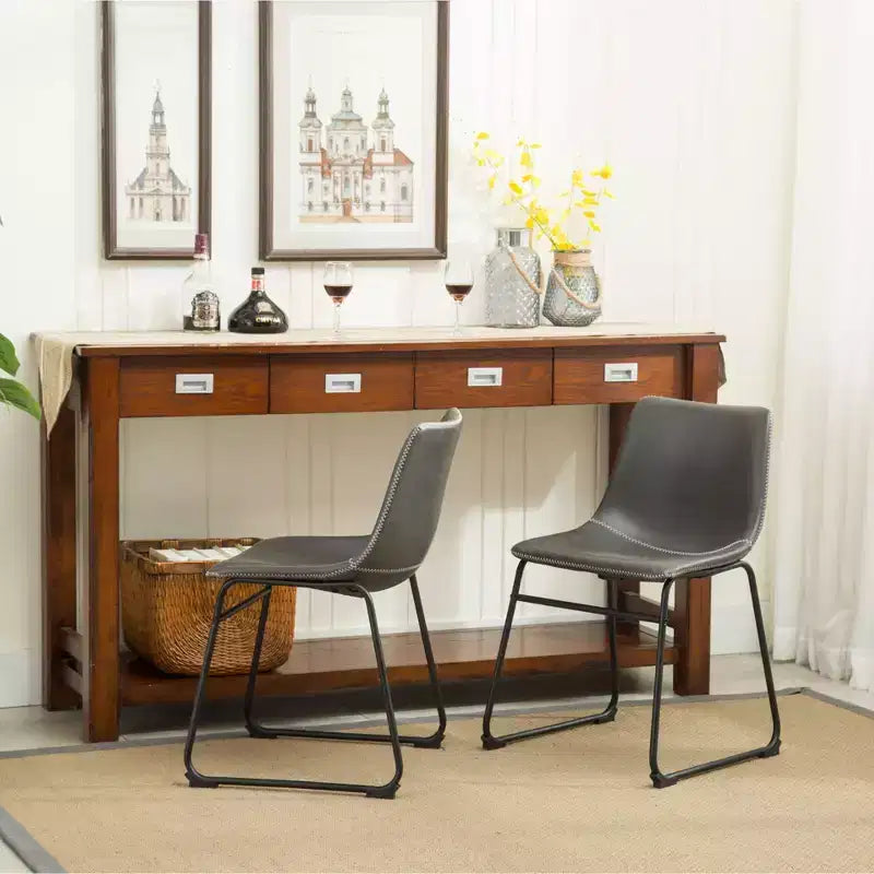 Roundhill Furniture Chaises de salle à manger Lotusville en similicuir PU vintage, gris antique, lot de 2