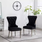 Montura Contemporary Tufted Velvet Chair with Nailhead Trim, Set of 2, Black