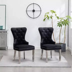 Montura, chaises contemporaines en velours capitonné avec garniture cloutée, lot de 2, noir