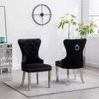 Montura, chaises contemporaines en velours capitonné avec garniture cloutée, lot de 2, noir