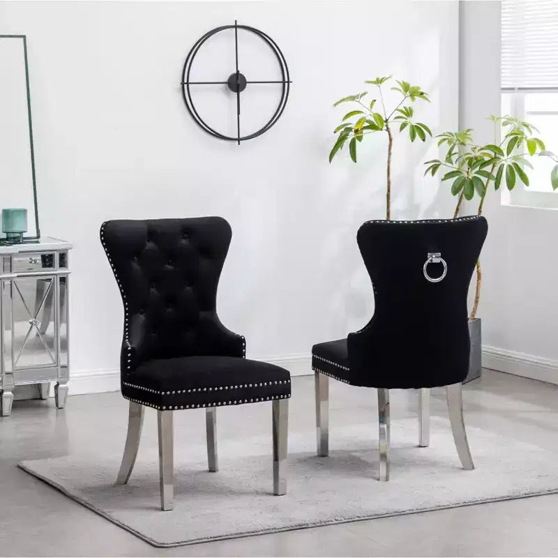 Montura, chaises contemporaines en velours capitonné avec garniture cloutée, lot de 2, noir