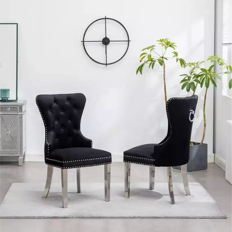 Montura, chaises contemporaines en velours capitonné avec garniture cloutée, lot de 2, noir
