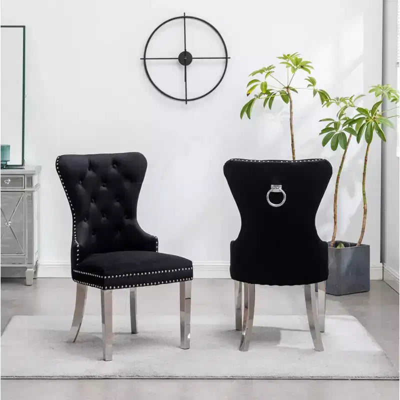 Montura, chaises contemporaines en velours capitonné avec garniture cloutée, lot de 2, noir