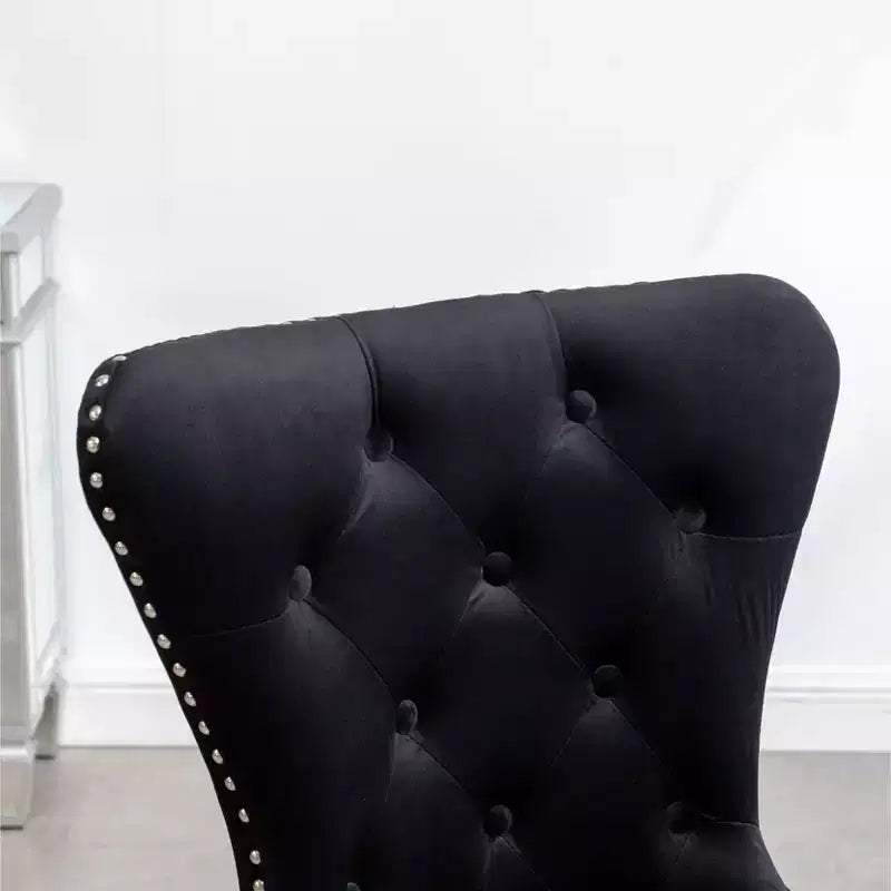 Montura, chaises contemporaines en velours capitonné avec garniture cloutée, lot de 2, noir
