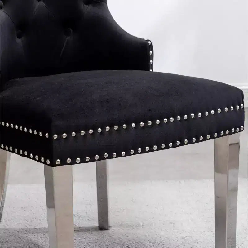 Montura, chaises contemporaines en velours capitonné avec garniture cloutée, lot de 2, noir