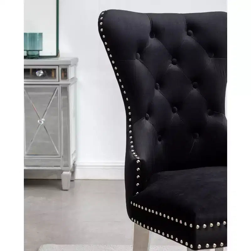 Montura, chaises contemporaines en velours capitonné avec garniture cloutée, lot de 2, noir