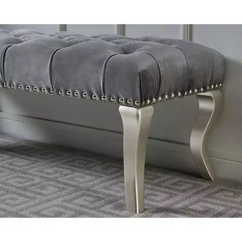 Banc Roundhill Furniture Decor Maxem, avec siège capitonné en tissu et bordure cloutée, gris