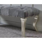 Banc Roundhill Furniture Decor Maxem, avec siège capitonné en tissu et bordure cloutée, gris