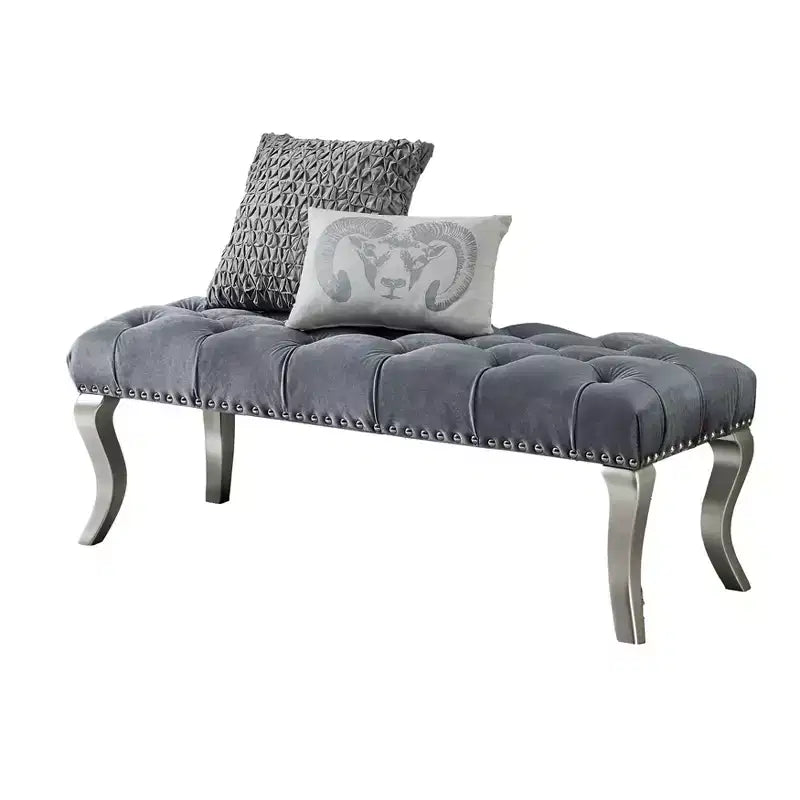 Banc Roundhill Furniture Decor Maxem, avec siège capitonné en tissu et bordure cloutée, gris