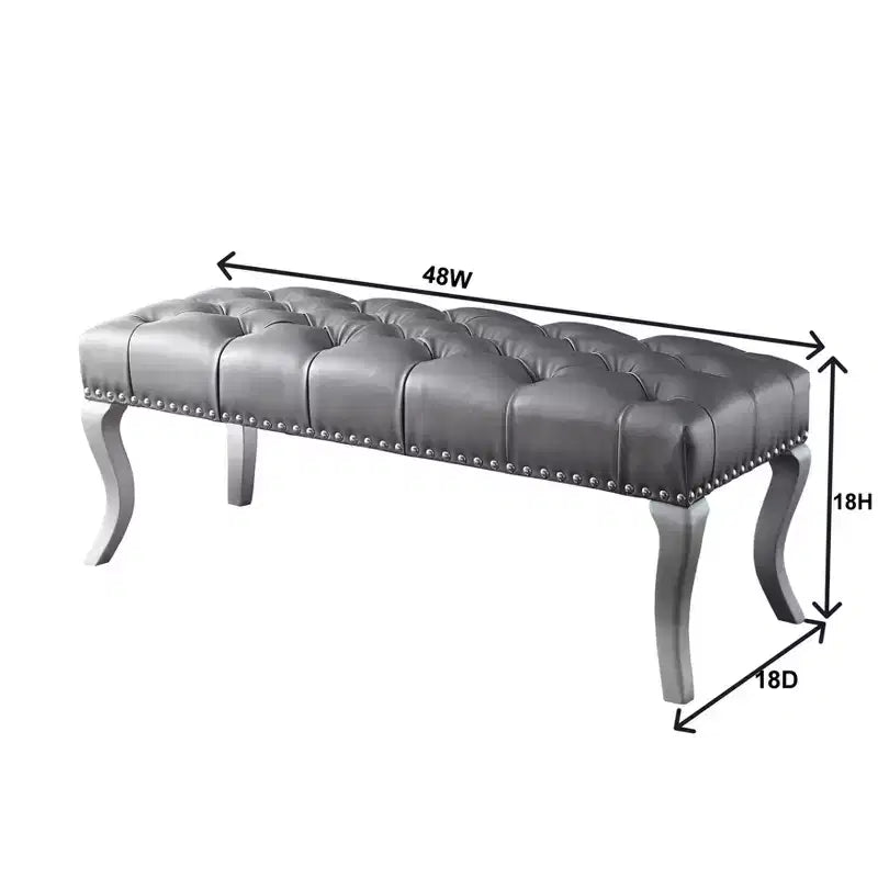 Banc Roundhill Furniture Decor Maxem, avec siège capitonné en tissu et bordure cloutée, gris