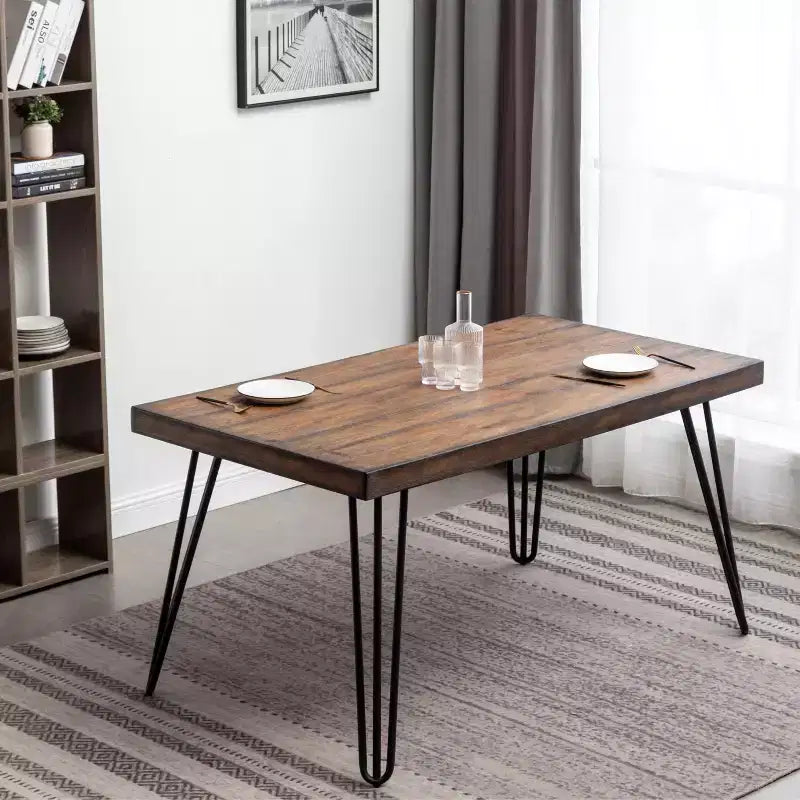 Ensemble de salle à manger 6 pièces Ashzo, table à manger avec pieds épingles à cheveux, 4 chaises et un banc, 3 options de couleur