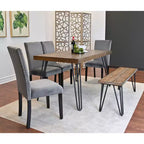 Ensemble de salle à manger 6 pièces Ashzo, table à manger avec pieds épingles à cheveux, 4 chaises et un banc, 3 options de couleur