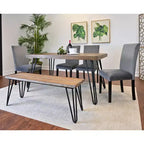 Ensemble de salle à manger 6 pièces Ashzo, table à manger avec pieds épingles à cheveux, 4 chaises et un banc, 3 options de couleur