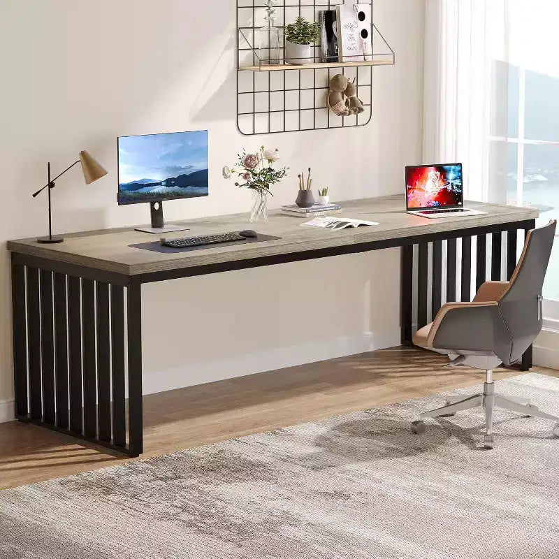 Lantine 78.74 Très Long Bureau d'Ordinateur pour 2 Personnes pour Bureau à Domicile