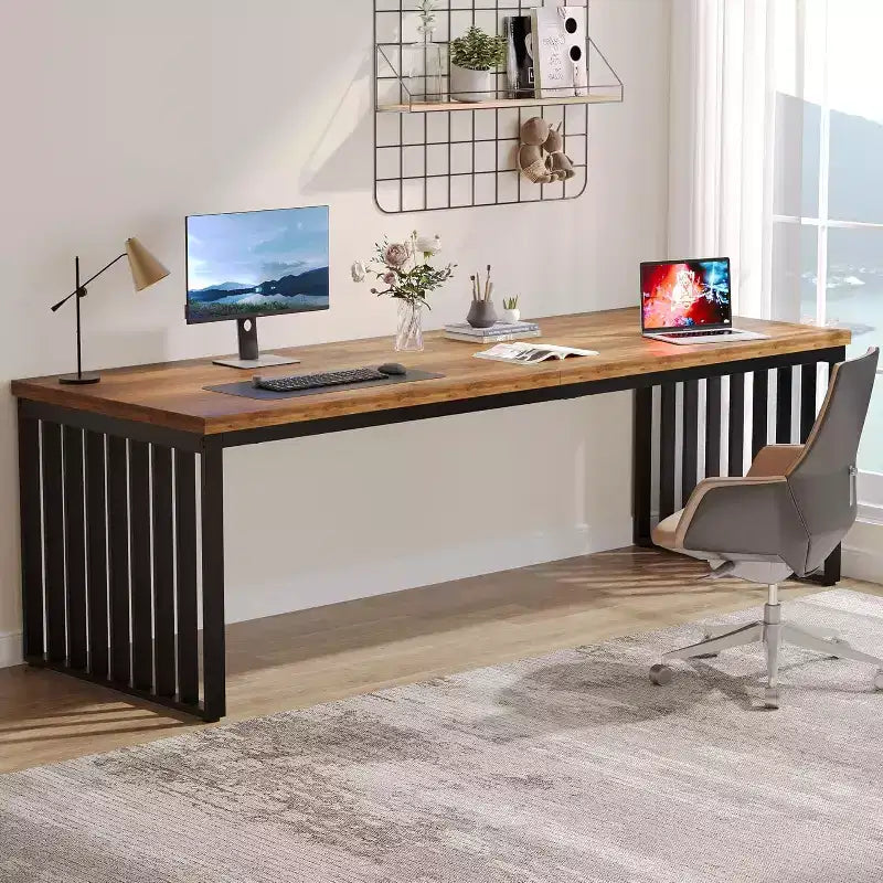 Lantine 78.74 Très Long Bureau d'Ordinateur pour 2 Personnes pour Bureau à Domicile