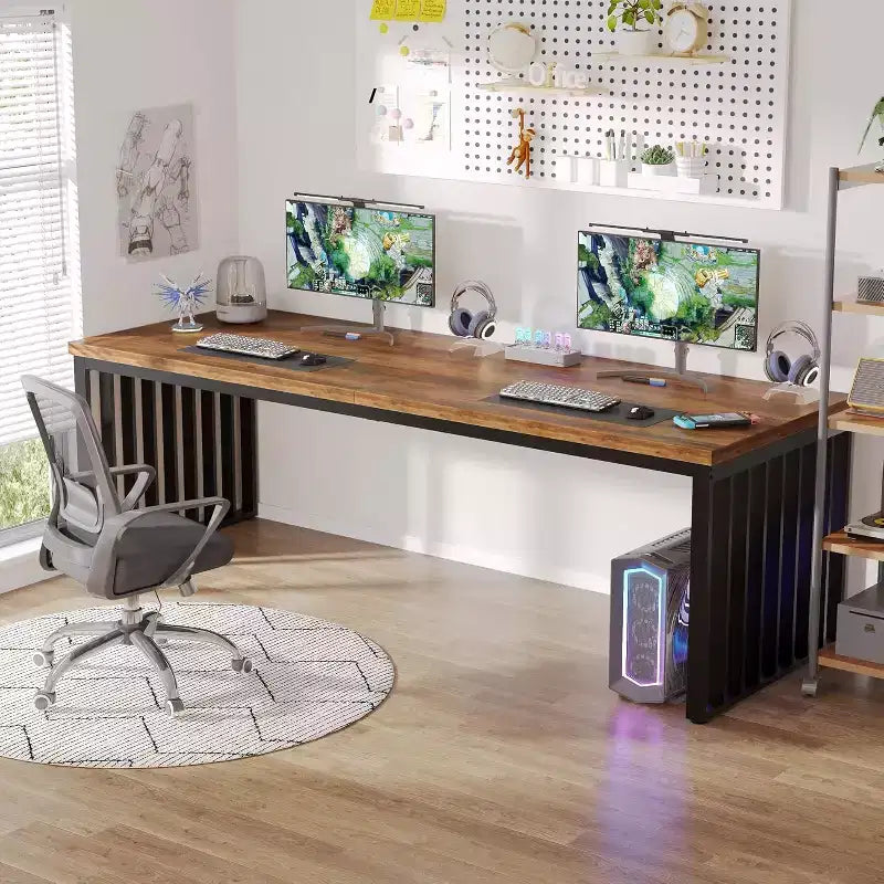 Lantine 78.74 Très Long Bureau d'Ordinateur pour 2 Personnes pour Bureau à Domicile
