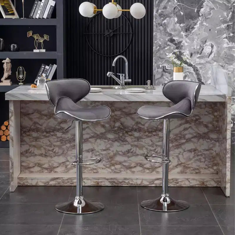 Tabouret de bar pivotant réglable en velours Masaccio de Roundhill Furniture, gris, lot de 2